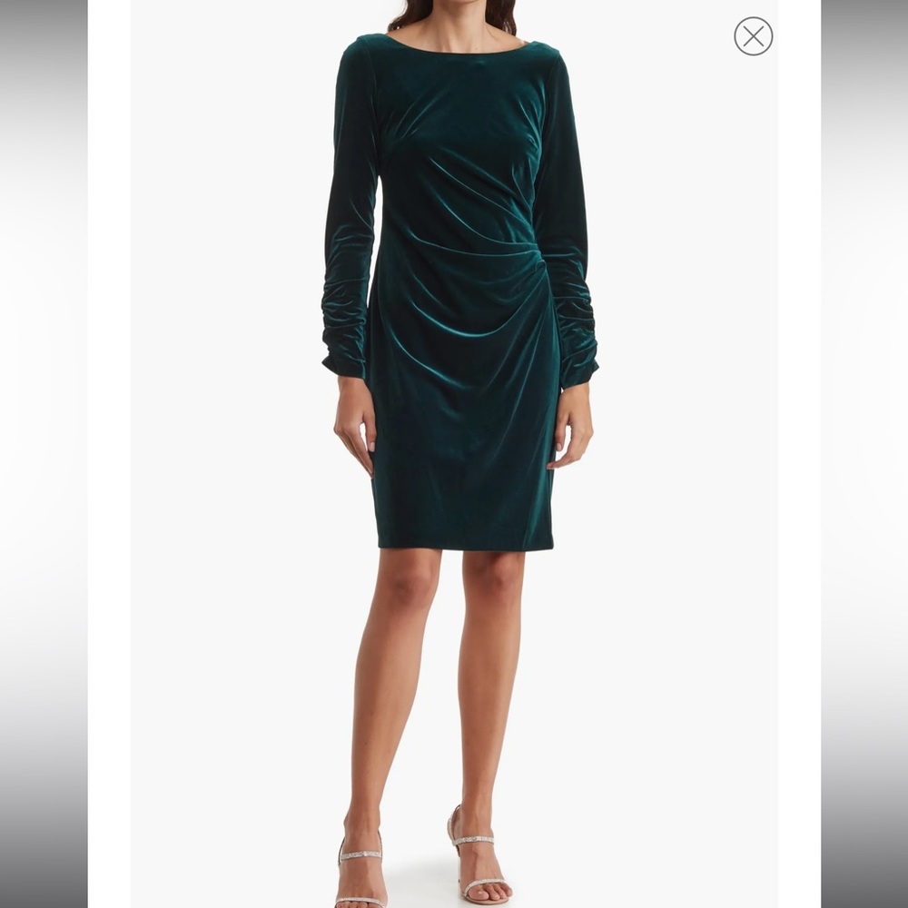 Vince camuto ruched long sleeve body-con dress